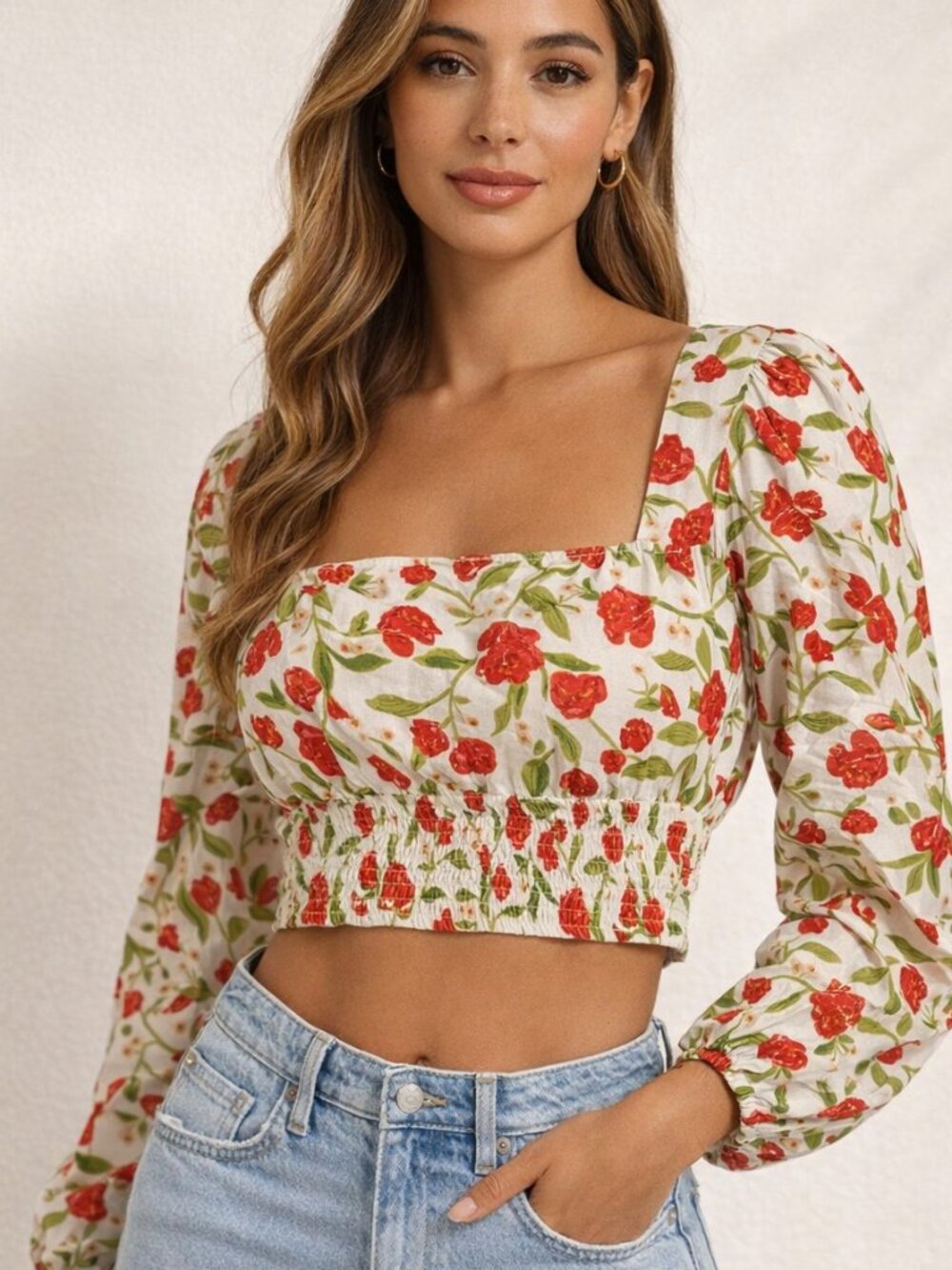Band of the Free Floral Smock Crop Top • Medium • NWT